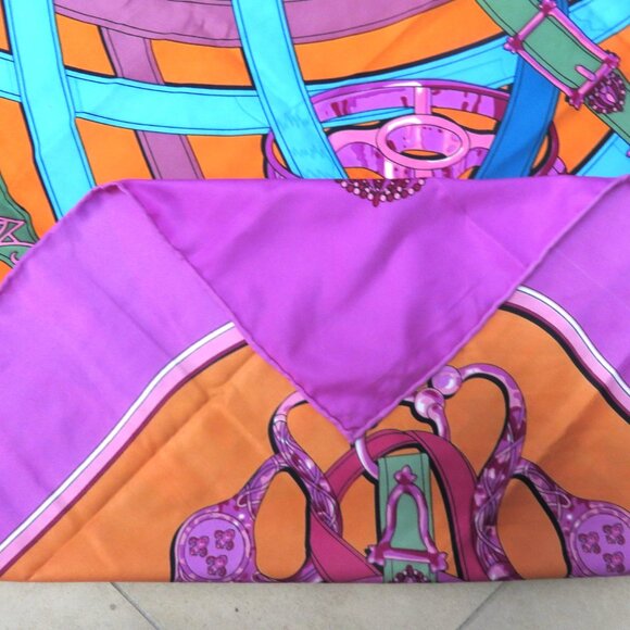 ❤️51X49 CAVALCADOUR Equestrian 100% SILK TWILL Made in France Piano Shawl Scarf - Picture 9 of 11